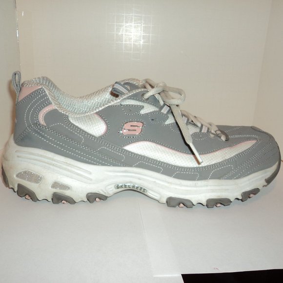 Skechers D' Lite Women's Size 12 Athletic Sneakers Shoes Lace Up Gray White - Picture 4 of 10